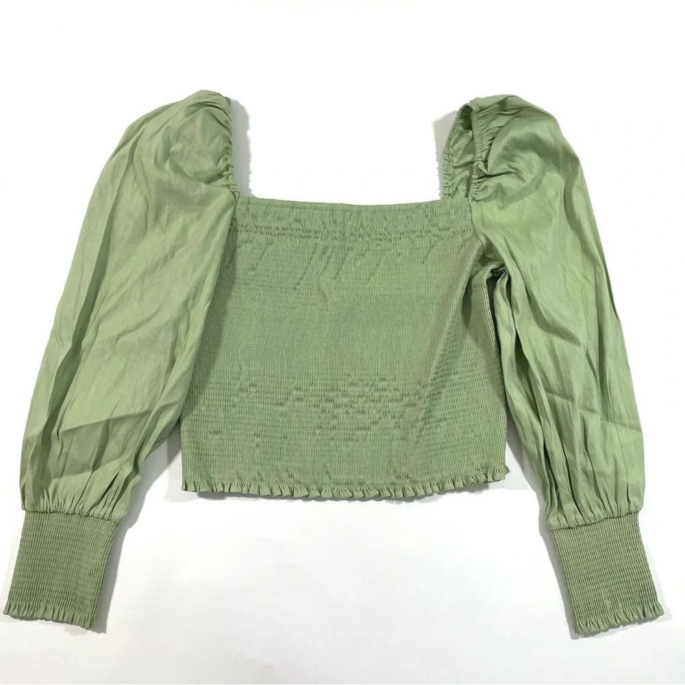 Gianni Bini Angel Squareneck Blouse Smocked Balloon Sleeve
